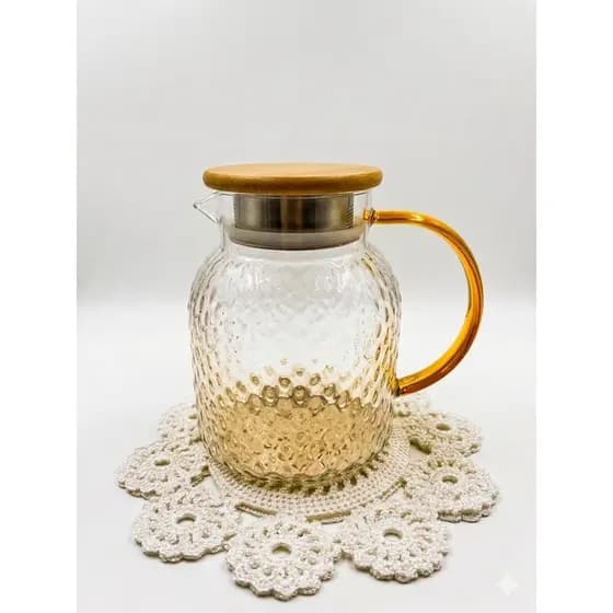 Jarra de Vidro luxuoso Borossilicato - Edição Minimalista com Tampa em Bambu & Infusor Inox (1L)
