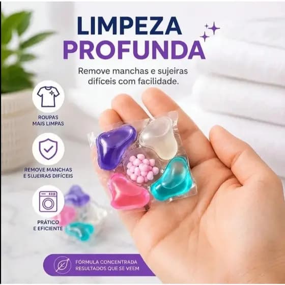 Cápsula Lava Roupas 5 em 1 Pods 24 Cápsulas Detergente Prático Fácil de Usar Tira Manchas