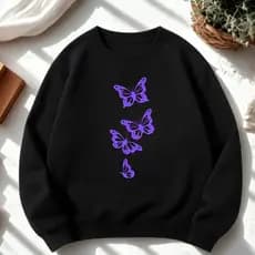 Blusa Moletom Gola Redonda Butterfly Roxas Borboletas Algodão Tendência Inverno Feminino