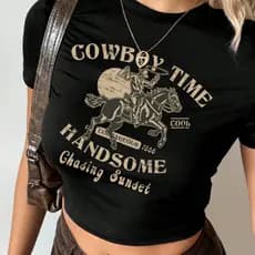 Blusa Cropped Slim Algodão Cowboy Time Tendencia Verão Country Confortavel