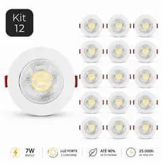 Kit 12 Spot Led Smd 7w Dicróica Direcionável Redondo BQ/BF