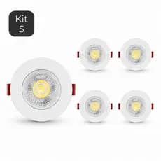 Kit C/5 Spot Led 5w Direcionável Embutir Redondo Teto Sanca BF/BQ