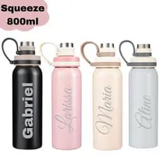 Garrafa Inox 800ml Personalizada com Nome – Tampa com Alça - Presente Criativo