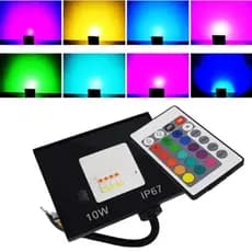 Refletor 10W LED SMD Slim Mini Holofote RGB  Colorido IP67 Bivolt COM Controle
