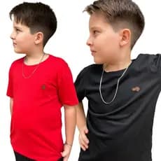 Kit 2 Camiseta Gola Redonda  Vermelha e Preta de menino Conjunto tamanho do 6 ao 14 anos lisa algodão