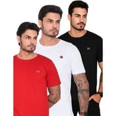 3 Camiseta Adulto Lisa Masculina 100% Algodão Premium Branca Vermelha e Preto Camiseta