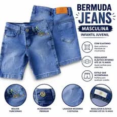 Bermuda Jeans Infantil Claro Escuro Menino Azul Criança Homem Regulador Elastano