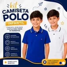 KIT Camisetas Gola Polo Masculina Menino Lisa Algodão Criança