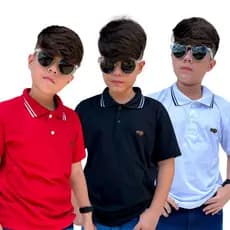 Kit 2 Camiseta Infantil Polo Casual Algodão Tamanho 6 ao 14 anos