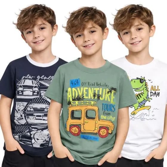 Kit 3 e 2 Camisa Infantil Sortida Para Menino Rescem Nascido Até 4 Anos