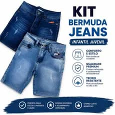 KIT 3 e Kit 2 Bermuda Infantil Jeans De Menino Criança 2 a 10 anos Elastano Promoção Conjunto