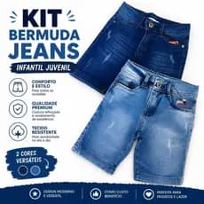 Kit De 2 Bermudas Jeans Premium De Menino Criança Do Infantil Ao Juvenil