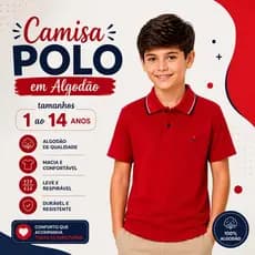 Camiseta de Menino Polo Vermelho Sangue Masculina 100% Algodão 10/12/14 anos