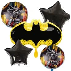 Kit C/5 Balão metalizado Festa Decoração Batman símbolo +2 estrelas 2 redondo