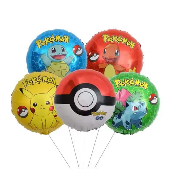 10 Polegada pokemon REDONDO  filme de alumínio balão para festa de aniversário das crianças pikachu squirtle bola
