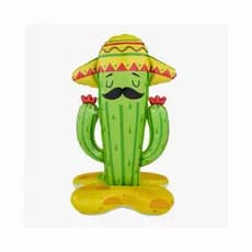 Balão Metalizado Cacto Mexicano 130cm com Base  • Decoração Temática • Balão Gigante Inflável • Festa Mexicana