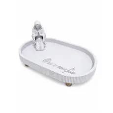 Bandeja Religiosa Católica Porta Terço Nossa Senhora Ore e Confie Decorativa para Espaço de Oração
