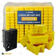 50 Caixa de Luz 4x2 Reforçada P/ Tomada Interruptor Embutir Amarelo Preto Energia