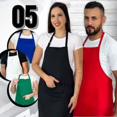 Kit 5 e 10 Avental Com Bolso Ajustável Corpo Inteiro Oxford Liso Garçom Cozinha