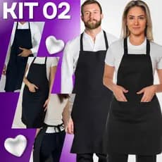 Kit 2 Avental Com Bolso Corpo Inteiro Oxford Liso Garçom Cozinha
