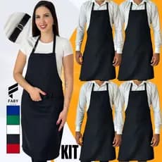 Kit 2, 4 e 6 Avental Com Bolso Ajustável Corpo Inteiro Oxford Liso Garçom Cozinha