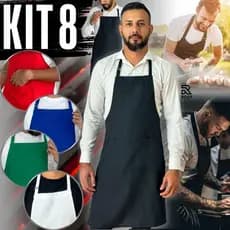 Kit 08 Avental Cozinha Churrasqueiro Garçom Com Bolso Ajustável