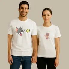 Kit 2 Camisetas Casal Namorados Estilosa Minimalista Modelo "Tom e Jerri Loves" - Novidade Promoção Especial .J&C