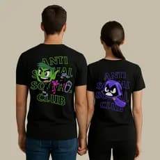Kit 2 Camisetas Casal Namorados Estilosa Minimalista Modelo "Mutano Ravena Anti Social Clu" - Novidade Promoção