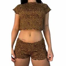 Baby Doll / Short Doll / Pijama Feminino Estampado – Conjunto Blusa e Short em Tecido Leve e Confortável SUEDE PREMIUM