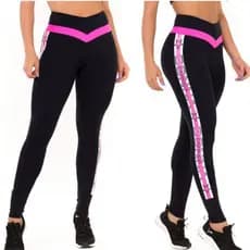 Calça Legging Donna feminina | Cós Alto em V | Estampa Lateral | Fitness Academia
