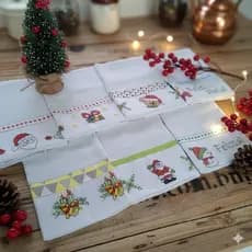 Kit Panos de Prato Estampado 100% Algodão Tema bordado natal