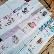 Kit Pano de Prato com 5 7 OU 10 Unidades Bordado com Faixa 100% Algodão Estampado 40x60