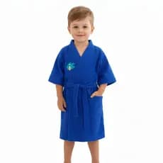 Roupão Infantil  Bordado   Cor Azul Personagem Velocidade Tecido Premium Macio e Secagem Rápida 2 ao 16 anos