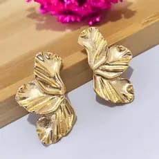 Brincos Femininos Folha Meia Pétala Flor Folheado a Ouro 18k Acessórios Femininos Brinco Dourado