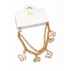 Pulseira Feminina Dourada com Pingentes de Borboleta e Zircônia – Delicada e Elegante