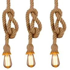 Kit 3 Pendente de teto Corda Sisal 1 Metro Bivolt 110v 220v Vintage Rústico
