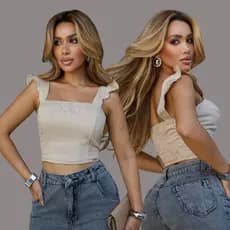 Blusa cropped top regata corset feminino de liinho duplo com elastico estiloso moda brogueira oferta