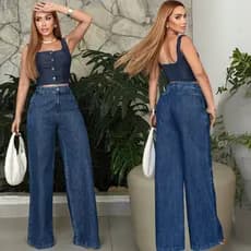 Calça jeans feminina Pantalona cintura alta wide leg Tecido leve  premium alfaiataria sem laycra