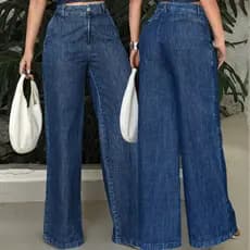 Calça Jeans Feminina Pantalona Sem Lycra Wide Leg Cintura Alta algodão social oferta tecido fino