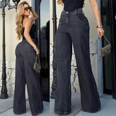 Calça Jeans Feminina Preta Estonada black Sem Laycra Cintura Alta Casual Chique Elegante qualidade