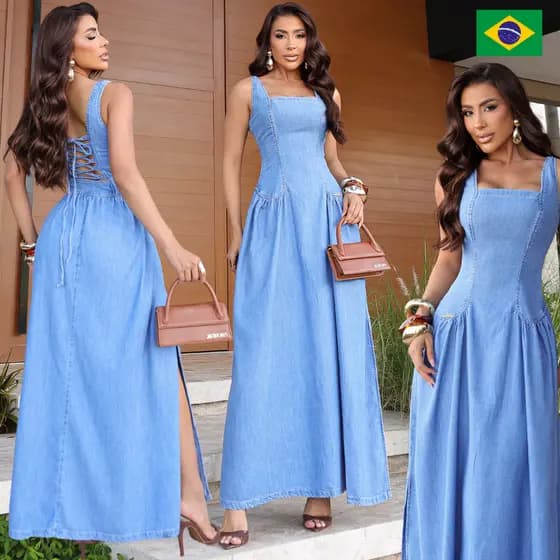 Vestido Feminiino Longo Midi LIocel Jeans Tenncel Elegante Tendência 2026 Festa Peuaria Rodeio Peão