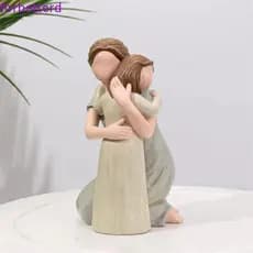 Escultura Familiar  , Estatueta Moderna De Mãe E Filha Com Pintura À Mão , Elegante