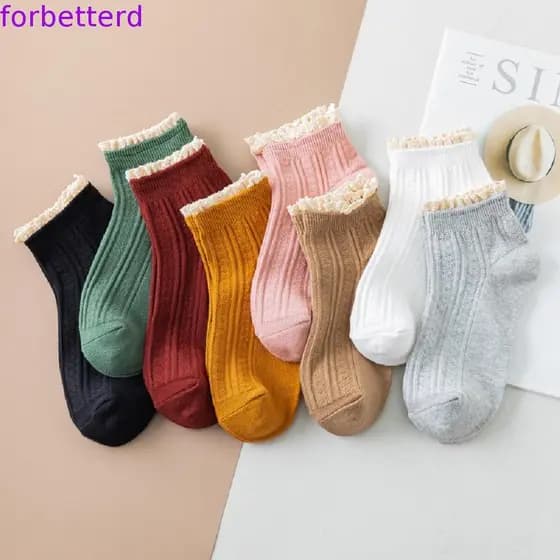 Babados Meias Femininas Lolita Princesa Harajuku Streetwaer Sólido Doce Cor Meninas Bonito De Renda