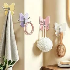 FALLFORBEAUTYEJ 4 Peças De Ganchos De Parede Giratórios De Borboleta , Gancho Triplo De Plástico Decorativo , Montado Na