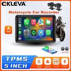EKLEVA Sem Fio Apple CarPlay Duplo Bluetooth DVR Para Motocicletas 5 " IPS Portátil Navegação GPS Android Auto Moto IPX7