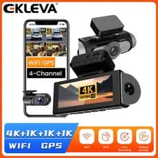 EKLEVA 4K + 1K WiFi Carro DVR Cam Gravador De Vídeo Fisheye 360 Panorâmica 4CHs Traço Câmera 2160P 24H Monitor Estaciona