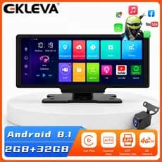 EKLEVA 10.26 Polegadas 4G Android 8.1 Carro DVR Gravador De Vídeo De Lente Dupla Navegação GPS WIFI Registrador Automáti