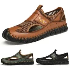 Sapatos masculinos sandálias sapatos baixos sandálias de couro oco ao ar livre respirável sapatos de caminhada moda sapa