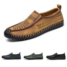Sapatos masculinos moda sapatos casuais sapatos planos oco respirável sapatos de couro artesanal de um Pedal