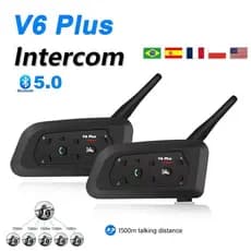 V6 Plus Capacete Da Motocicleta Interfone Fone De Ouvido Bluetooth 6 Pilotos 1500M Distância Comunicador IP65 À Prova Di